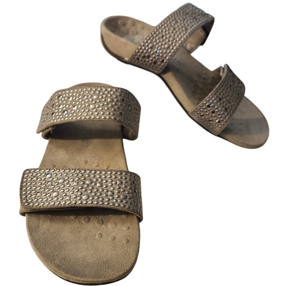 Vionic Shoes - Sz 8, VIONIC,Samoa Orthopedic Gray Slides With Silver Studs & Adjustable Straps.